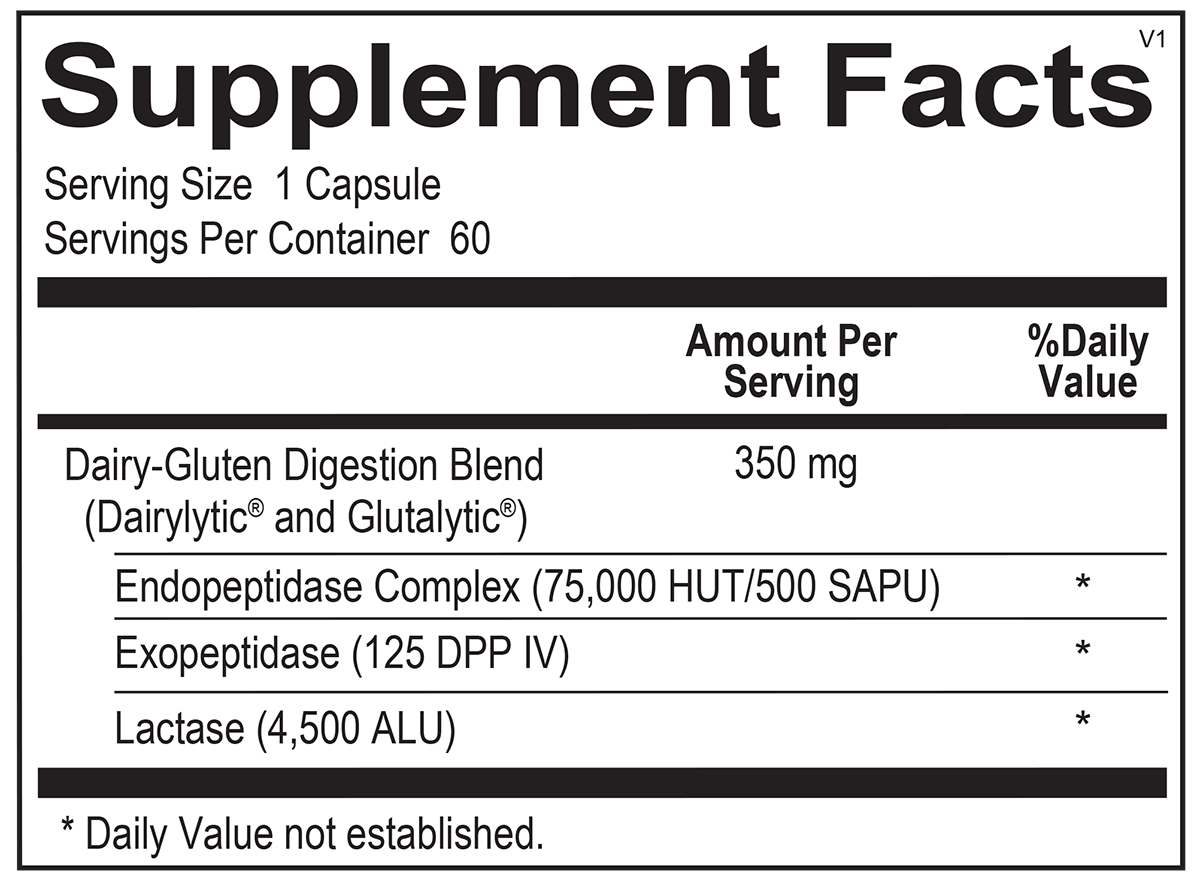 Dr. M's supplements: Dairy and Gluten Digest